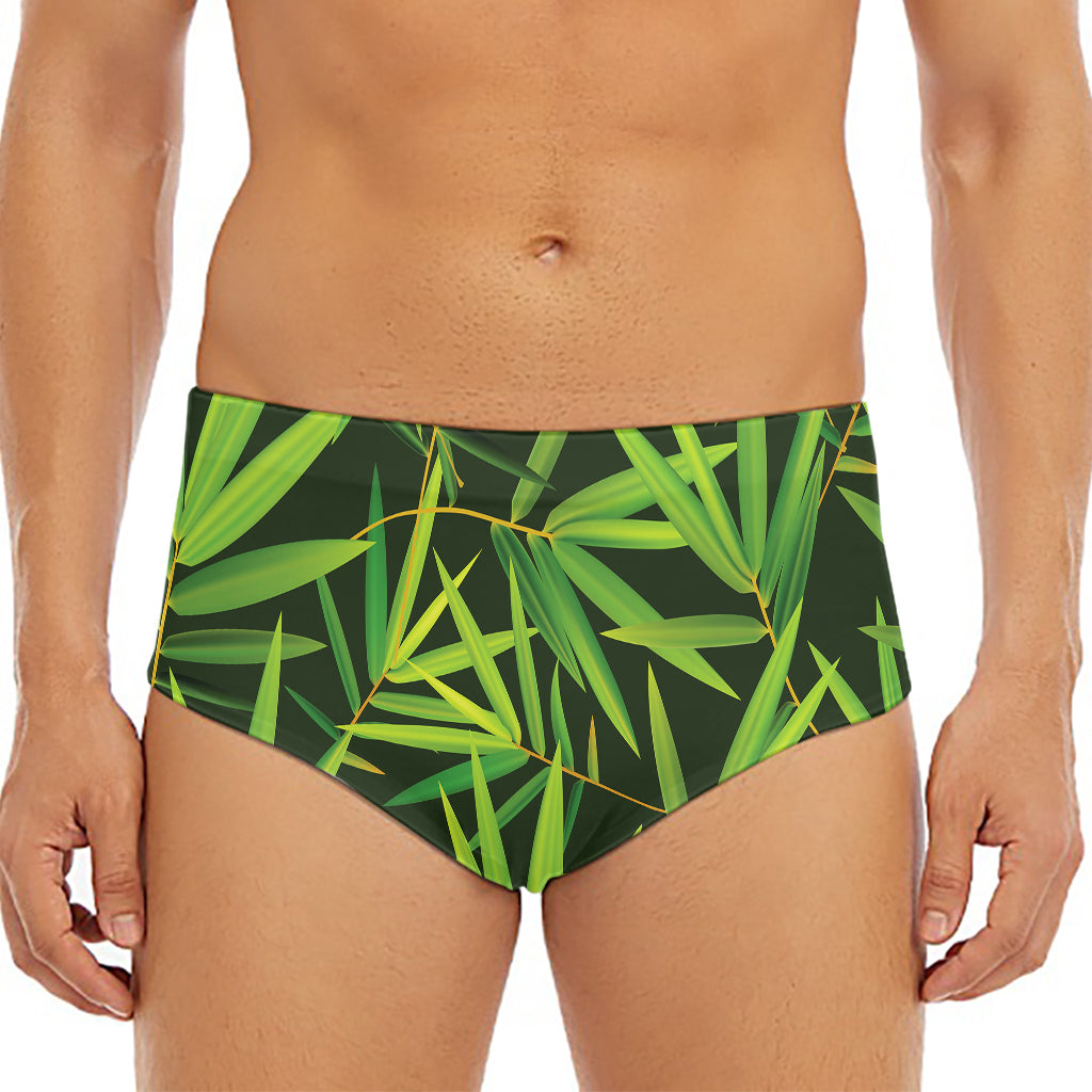 Green Bamboo Leaf Pattern Print Men's Triangle Swim Briefs