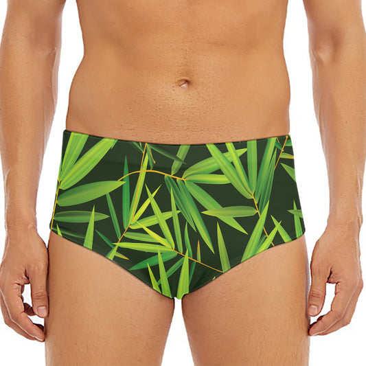 Green Bamboo Leaf Pattern Print Men's Triangle Swim Briefs