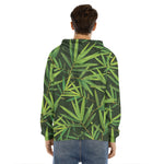 Green Bamboo Leaf Pattern Print Men's Velvet Pullover Hoodie