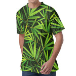 Green Bamboo Leaf Pattern Print Men's Velvet T-Shirt