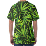 Green Bamboo Leaf Pattern Print Men's Velvet T-Shirt