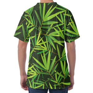 Green Bamboo Leaf Pattern Print Men's Velvet T-Shirt