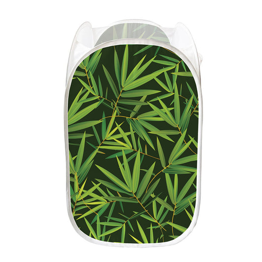 Green Bamboo Leaf Pattern Print Mesh Laundry Hamper
