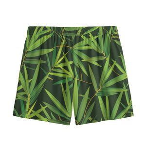 Green Bamboo Leaf Pattern Print Mesh Shorts