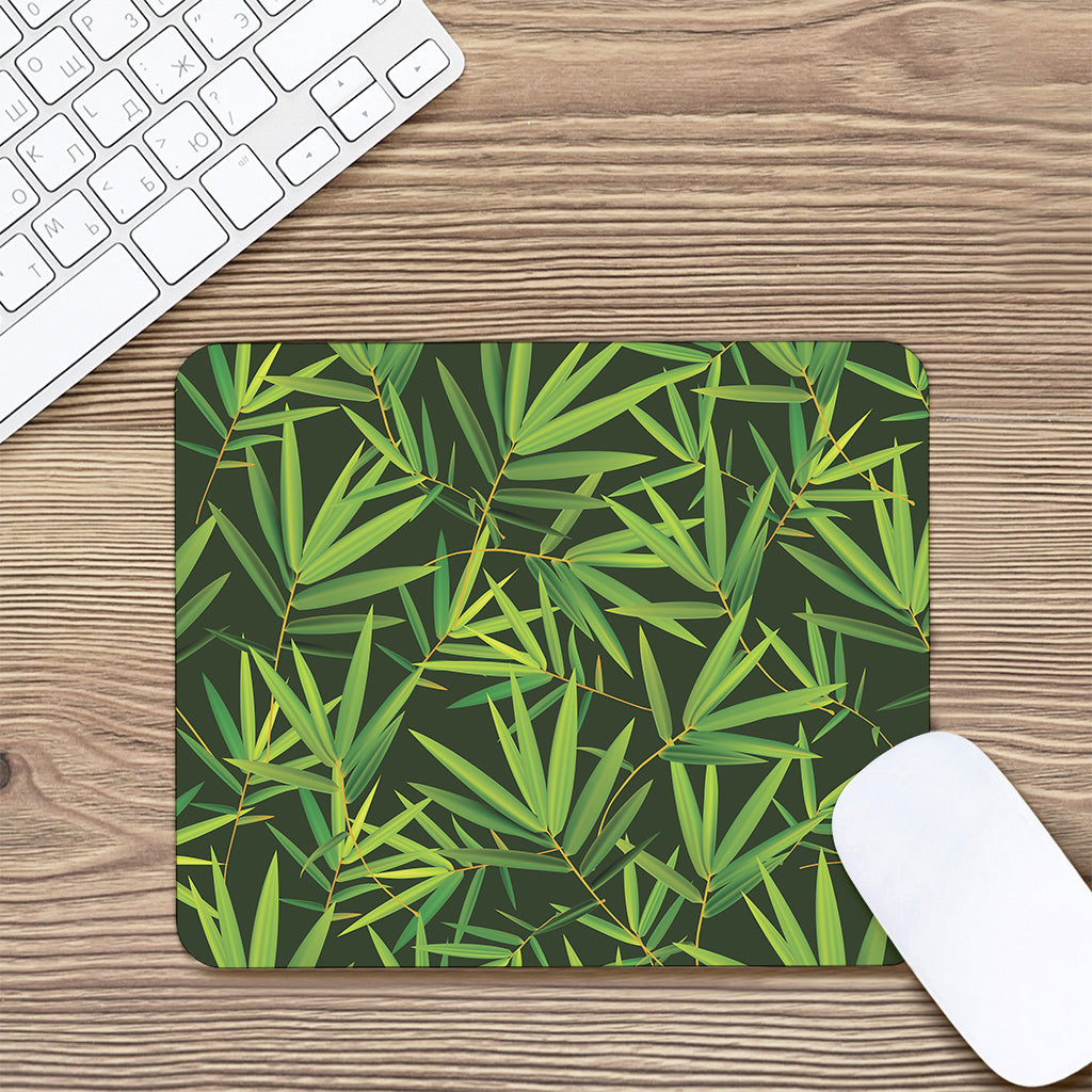 Green Bamboo Leaf Pattern Print Mouse Pad