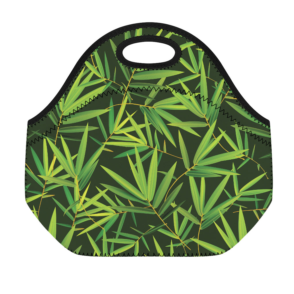 Green Bamboo Leaf Pattern Print Neoprene Lunch Bag