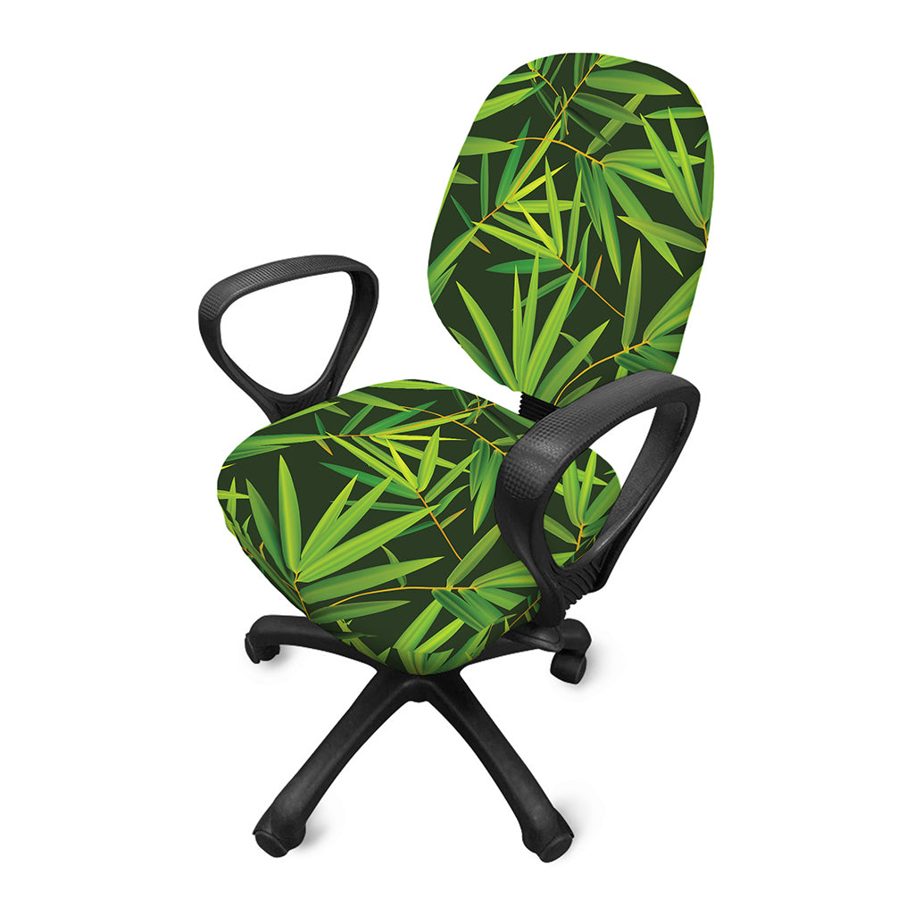 Green Bamboo Leaf Pattern Print Office Chair Cover