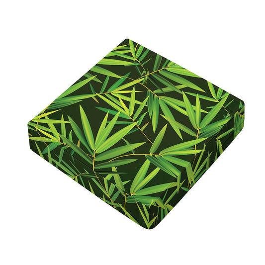Green Bamboo Leaf Pattern Print Outdoor Seat Cushion Cover