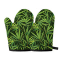 Green Bamboo Leaf Pattern Print Oven Mitts