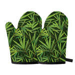 Green Bamboo Leaf Pattern Print Oven Mitts