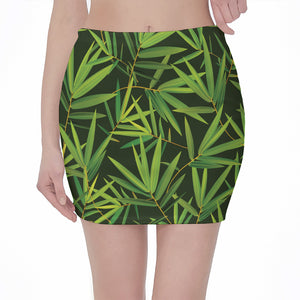 Green Bamboo Leaf Pattern Print Pencil Mini Skirt