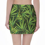 Green Bamboo Leaf Pattern Print Pencil Mini Skirt