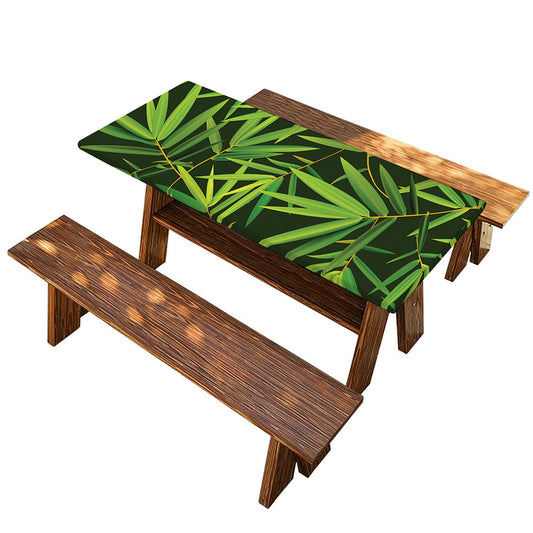 Green Bamboo Leaf Pattern Print Picnic Table Cover