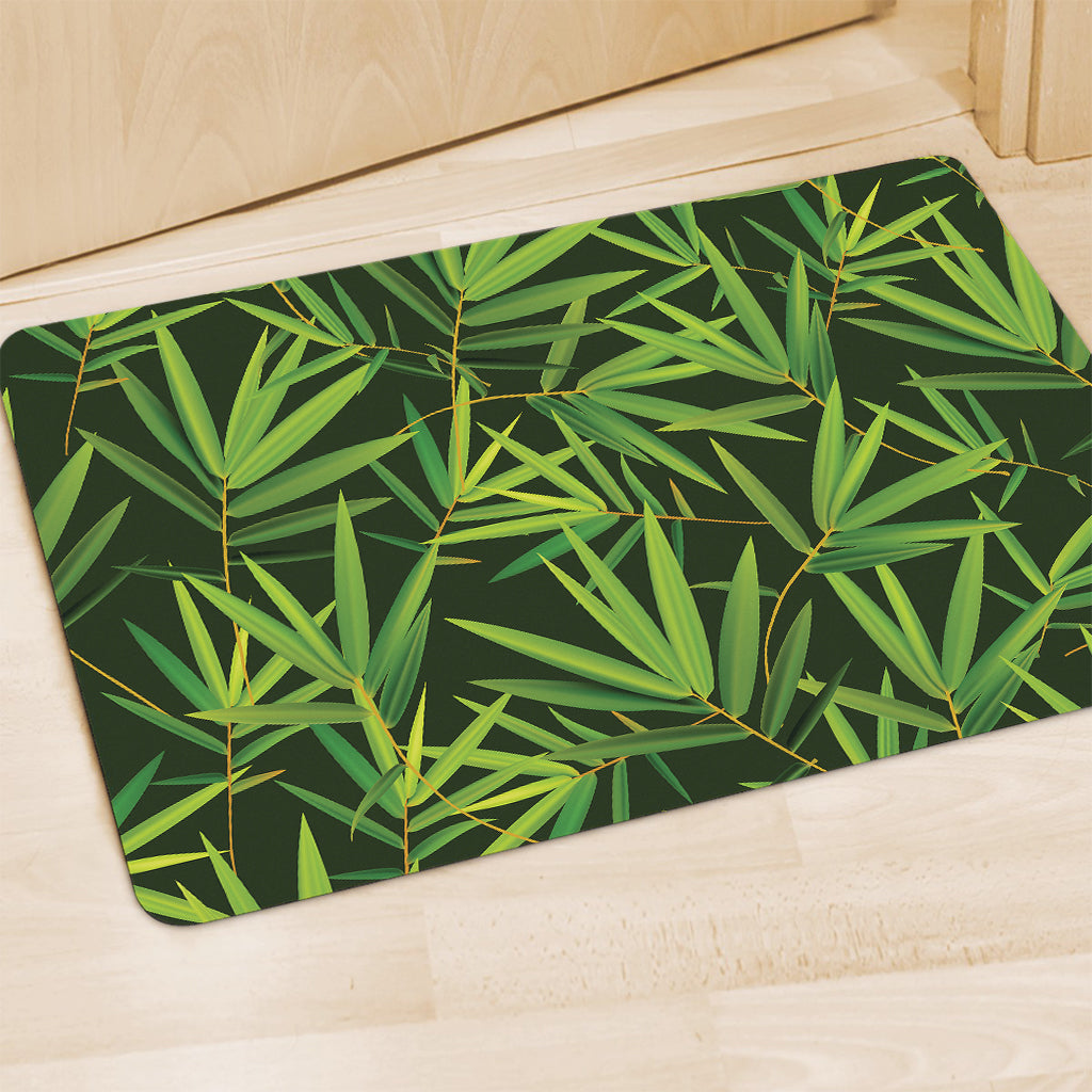 Green Bamboo Leaf Pattern Print Polyester Doormat