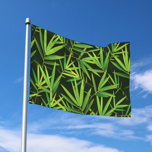 Green Bamboo Leaf Pattern Print Polyester Flag
