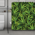 Green Bamboo Leaf Pattern Print Polyester Shower Curtain