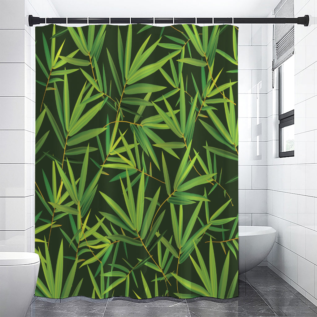 Green Bamboo Leaf Pattern Print Premium Shower Curtain