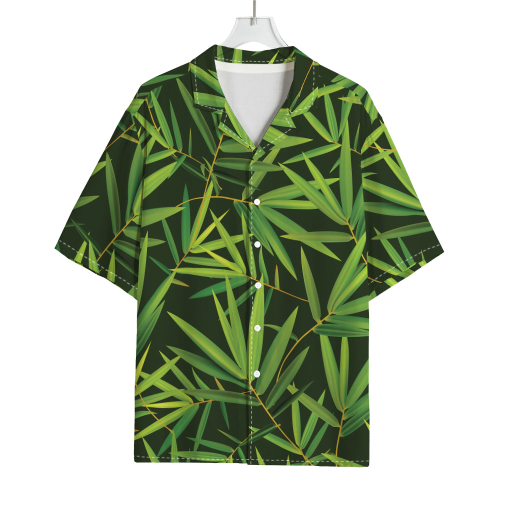 Green Bamboo Leaf Pattern Print Rayon Hawaiian Shirt