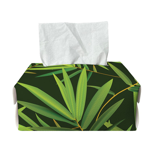 Green Bamboo Leaf Pattern Print Rectangle Tissue Box Cover