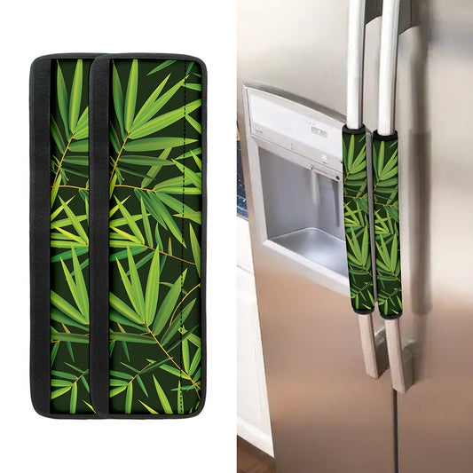 Green Bamboo Leaf Pattern Print Refrigerator Handle Covers