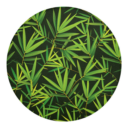 Green Bamboo Leaf Pattern Print Round Blanket