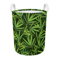 Green Bamboo Leaf Pattern Print Round Laundry Basket