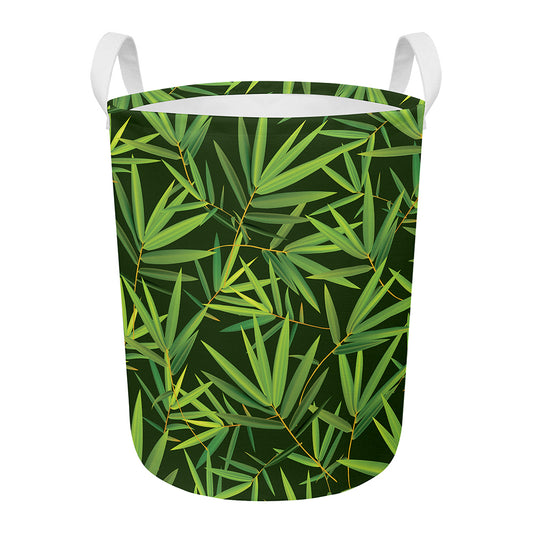 Green Bamboo Leaf Pattern Print Round Laundry Basket