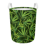 Green Bamboo Leaf Pattern Print Round Laundry Basket