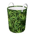 Green Bamboo Leaf Pattern Print Round Laundry Basket