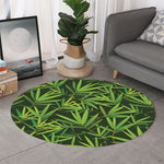 Green Bamboo Leaf Pattern Print Round Rug