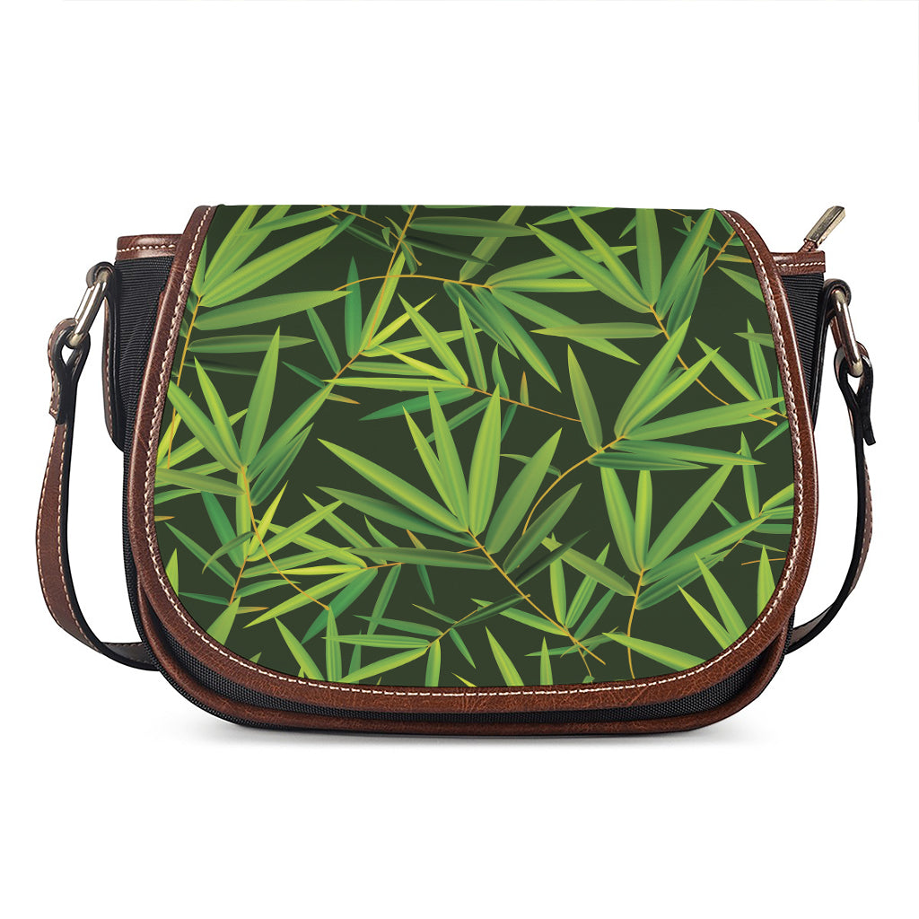 Green Bamboo Leaf Pattern Print Saddle Bag