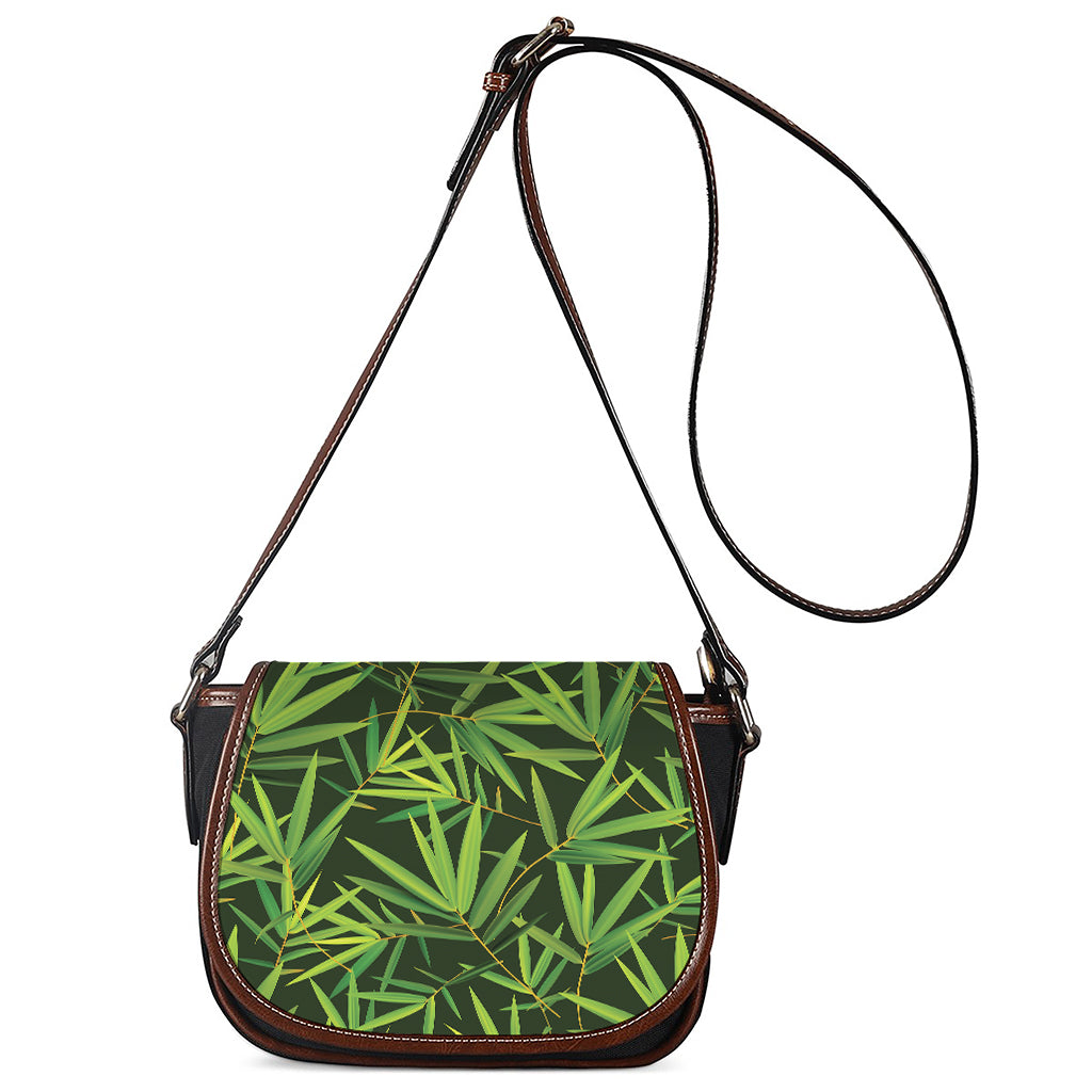 Green Bamboo Leaf Pattern Print Saddle Bag