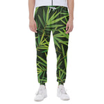 Green Bamboo Leaf Pattern Print Scuba Joggers