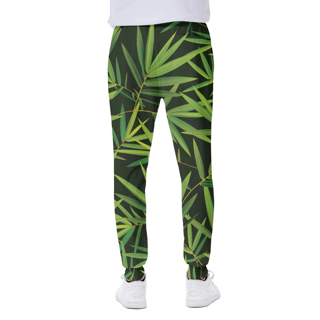 Green Bamboo Leaf Pattern Print Scuba Joggers