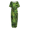 Green Bamboo Leaf Pattern Print Short Sleeve Long Nightdress