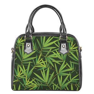 Green Bamboo Leaf Pattern Print Shoulder Handbag