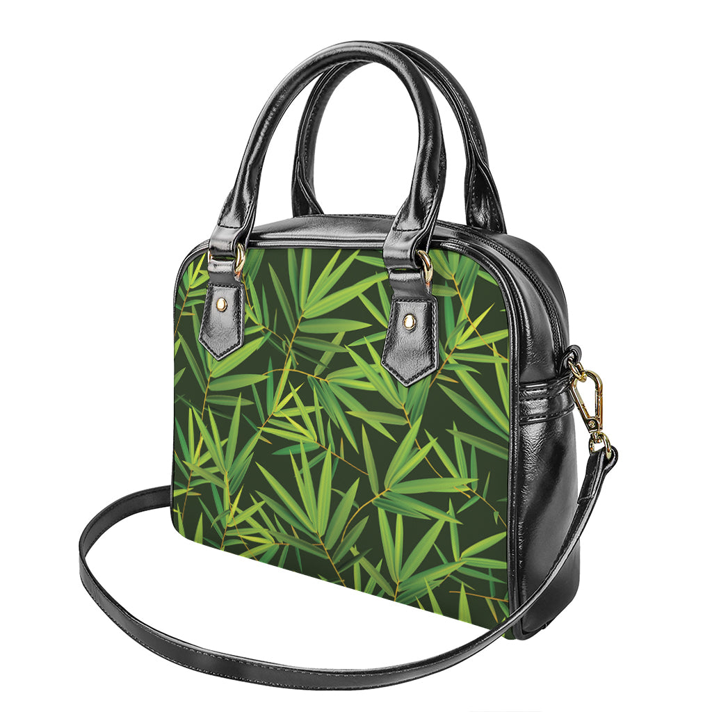 Green Bamboo Leaf Pattern Print Shoulder Handbag