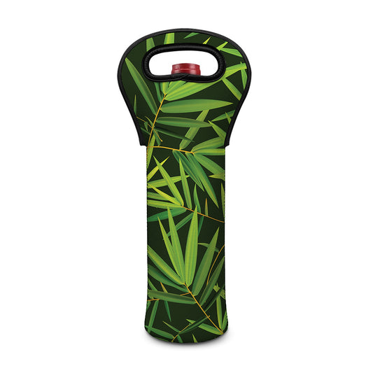 Green Bamboo Leaf Pattern Print Single Neoprene Wine Tote