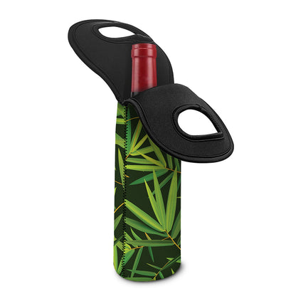Green Bamboo Leaf Pattern Print Single Neoprene Wine Tote