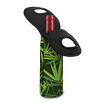 Green Bamboo Leaf Pattern Print Single Neoprene Wine Tote