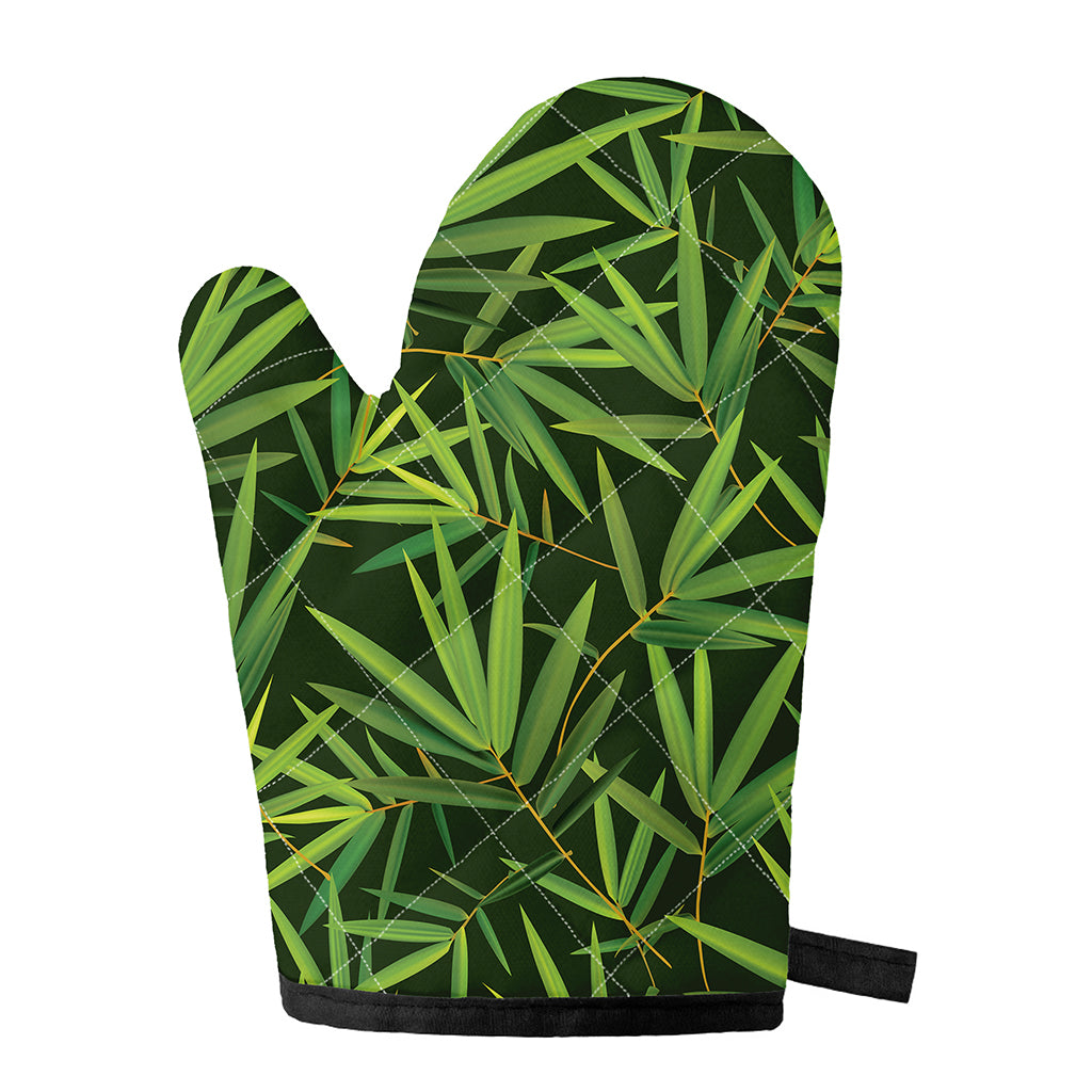 Green Bamboo Leaf Pattern Print Single Oven Mitt