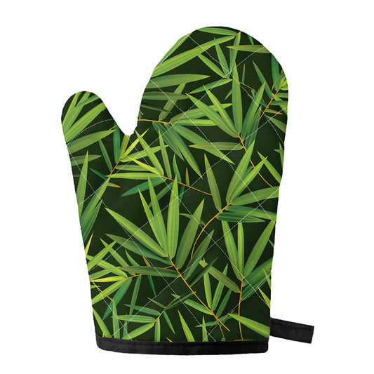 Green Bamboo Leaf Pattern Print Single Oven Mitt