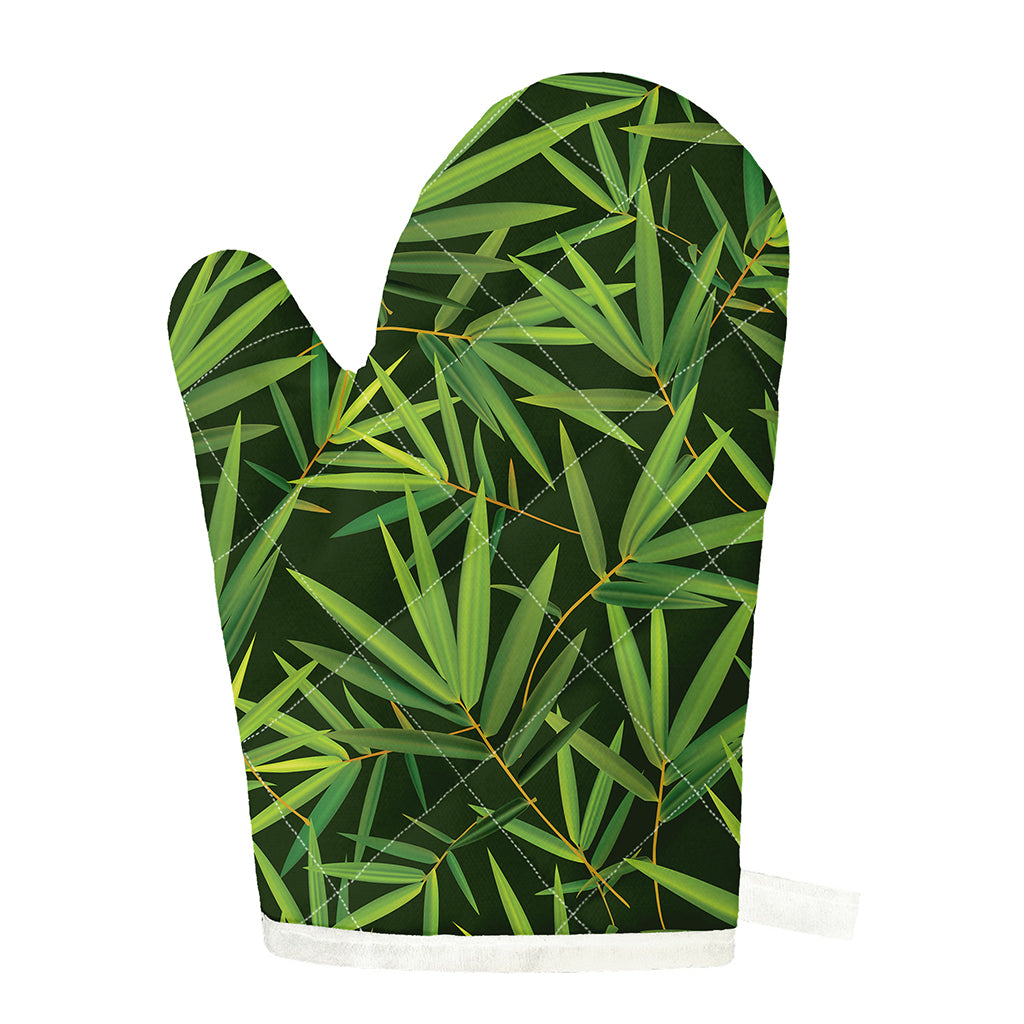 Green Bamboo Leaf Pattern Print Single Oven Mitt