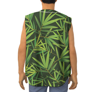 Green Bamboo Leaf Pattern Print Sleeveless Baseball Jersey