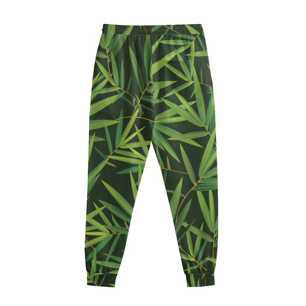 Green Bamboo Leaf Pattern Print Sweatpants