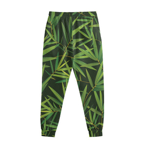 Green Bamboo Leaf Pattern Print Sweatpants