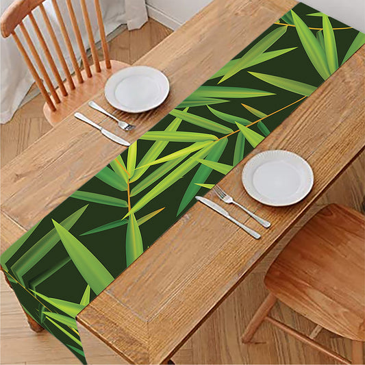 Green Bamboo Leaf Pattern Print Table Runner