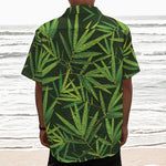 Green Bamboo Leaf Pattern Print Textured Short Sleeve Shirt