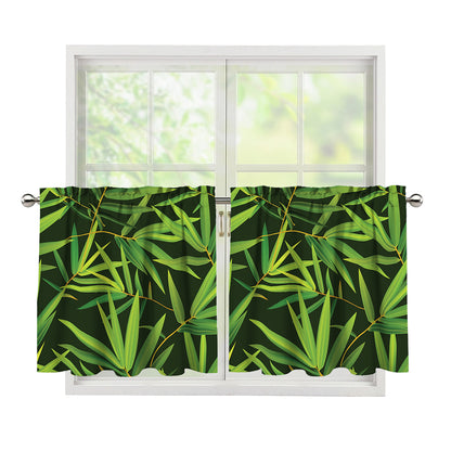 Green Bamboo Leaf Pattern Print Tier Curtains
