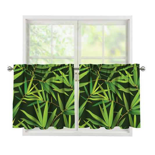 Green Bamboo Leaf Pattern Print Tier Curtains